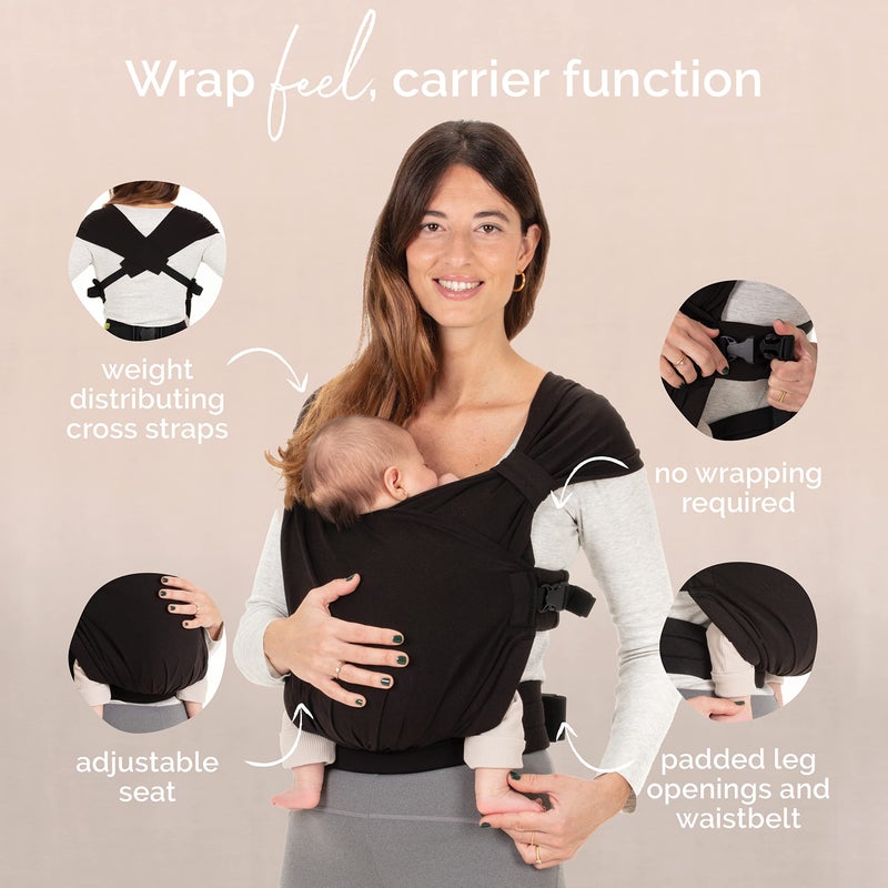 Boba Bliss Pre-Wrapped Baby Carrier with Buckle - Newborn to 7-35 lbs Light, Breathable & Easy to Adjust Hybrid Infant Sling & Toddler Carrier - Certified Hip-Healthy for 0-18 Months - Black - Image 5